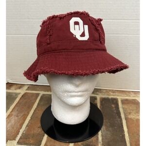 Top Of The World University Of Oklahoma OU Sooners Bucket Hat Frayed Red NCAA